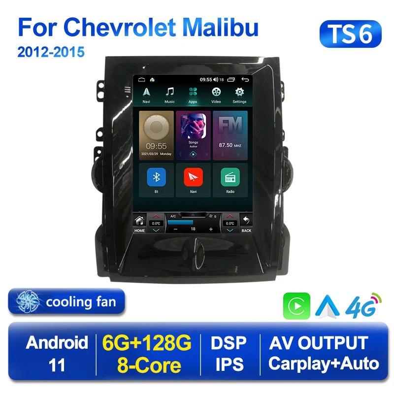 Автомобильный радиоприемник IPS RDS DSP для Chevrolet Malibu 2012-2015 Tesla Style Android 11 Carplay