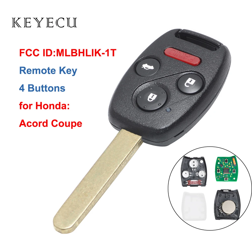 Фото Запасной дистанционный ключ Keyecu с 4 кнопками для Honda Accord Coupe и Acura TL - купить