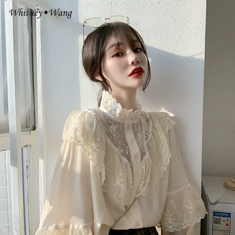 Женские блузки WHITNEY WANG весна 2020 модная уличная одежда кружевная Лоскутная Блузка