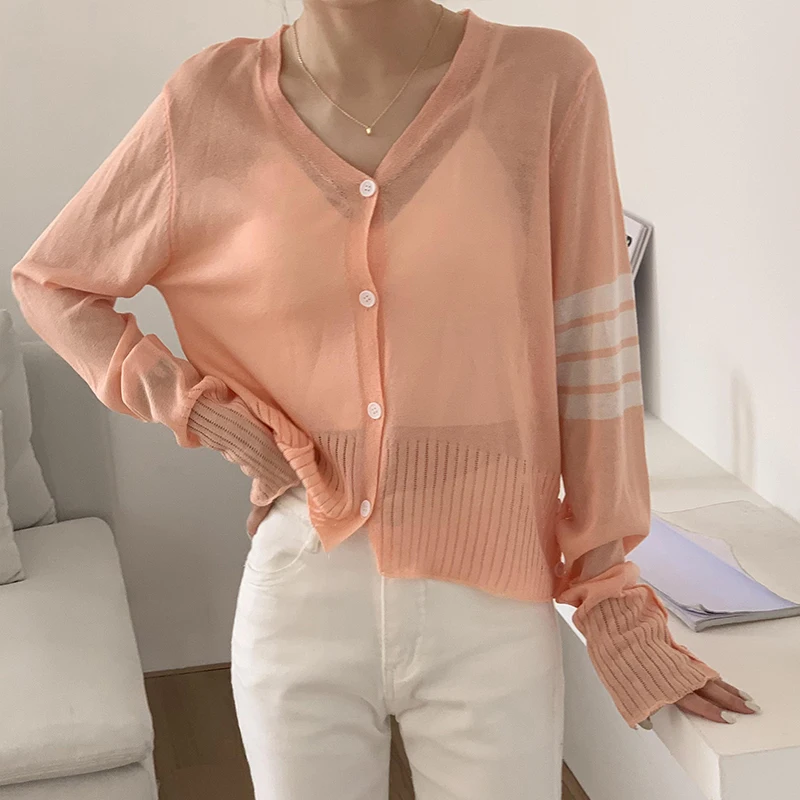 Summer Women Clothing 2021 New Korean Fashion Casual Loose All Match Striped Long Sleeve Knitted Cardigan Ladies Tops Femme 
Summer Women Clothing 2021 New Korean Fashion Casual Loose All Match Striped Long Sleeve Knitted Cardigan Ladies Tops Femme