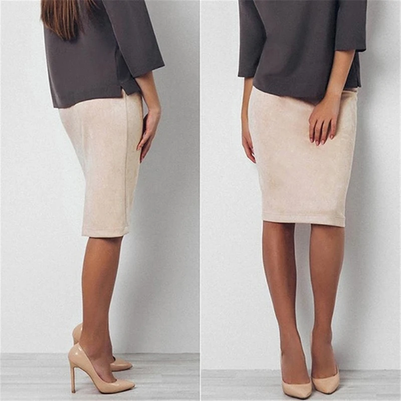 Sexy Women Fashion Elastic Beige Color Suede Midi Pencil Skirt High Waist Office Lady Bodycon Skirts Saias 
Sexy Women Fashion Elastic Beige Color Suede Midi Pencil Skirt High Waist Office Lady Bodycon Skirts Saias