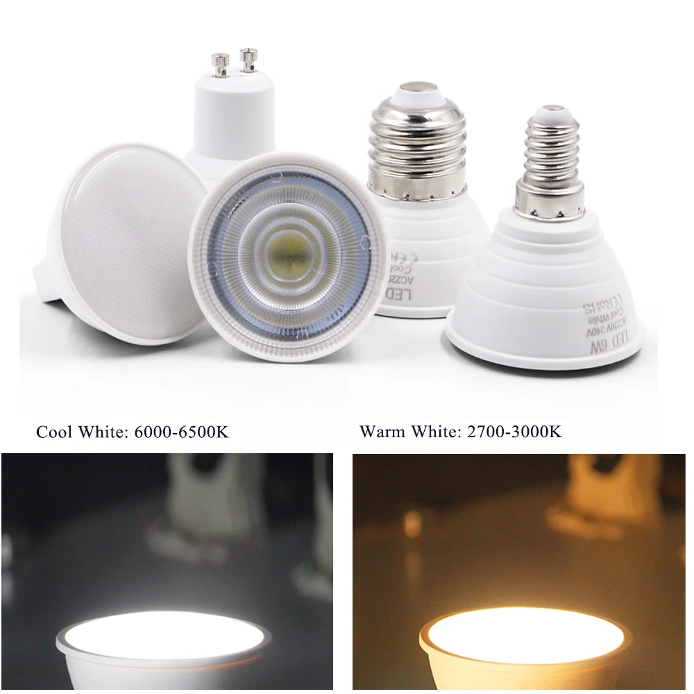 

led bulb MR16 GU10 E27 E14 6W COB LED spotlight 220VAC cool white 6500k warm white 3000k spot light lamp dropshipping