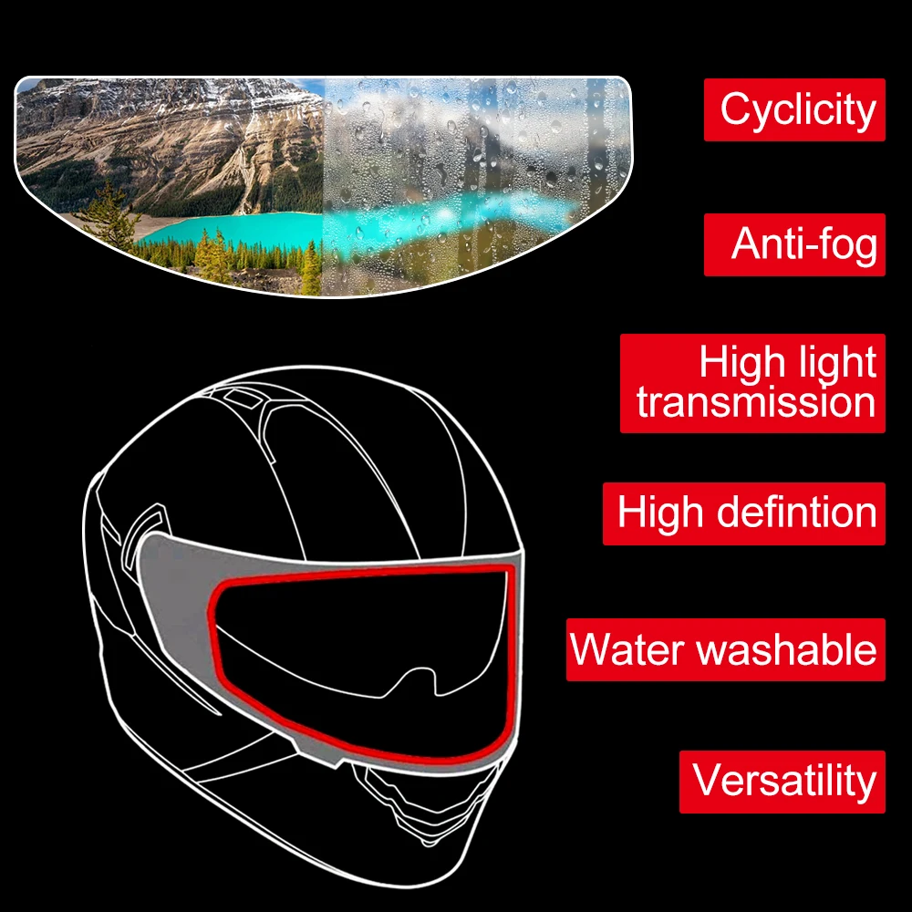 Film autocollant Anti-pluie pour casque de Moto, transparent, Anti-buée, revêtement Len Nano, pour visière de Moto, accessoire 
Film autocollant Anti-pluie pour casque de Moto, transparent, Anti-buée, revêtement Len Nano, pour visière de Moto, accessoire