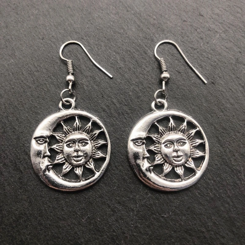 

New Sun and Moon Drop Earrings, Women's Nickel-Free Earrings, Witch Gift