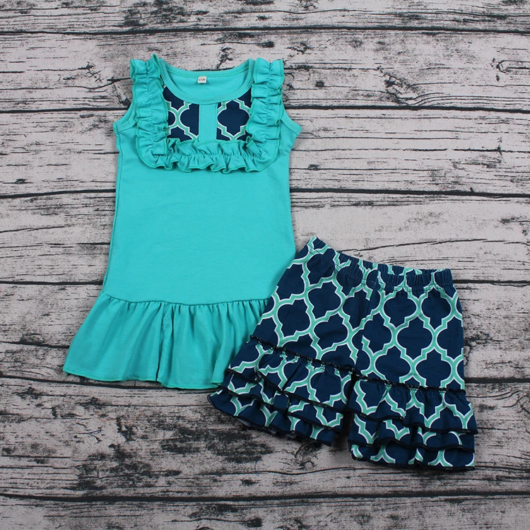 New Arrival Infant Toddler Girls Clothing Set Summer Hot Sale Sleeveless Teal Color Shirt With Ruffle Shorts Kids Outfit
New Arrival Infant Toddler Girls Clothing Set Summer Hot Sale Sleeveless Teal Color Shirt With Ruffle Shorts Kids Outfit