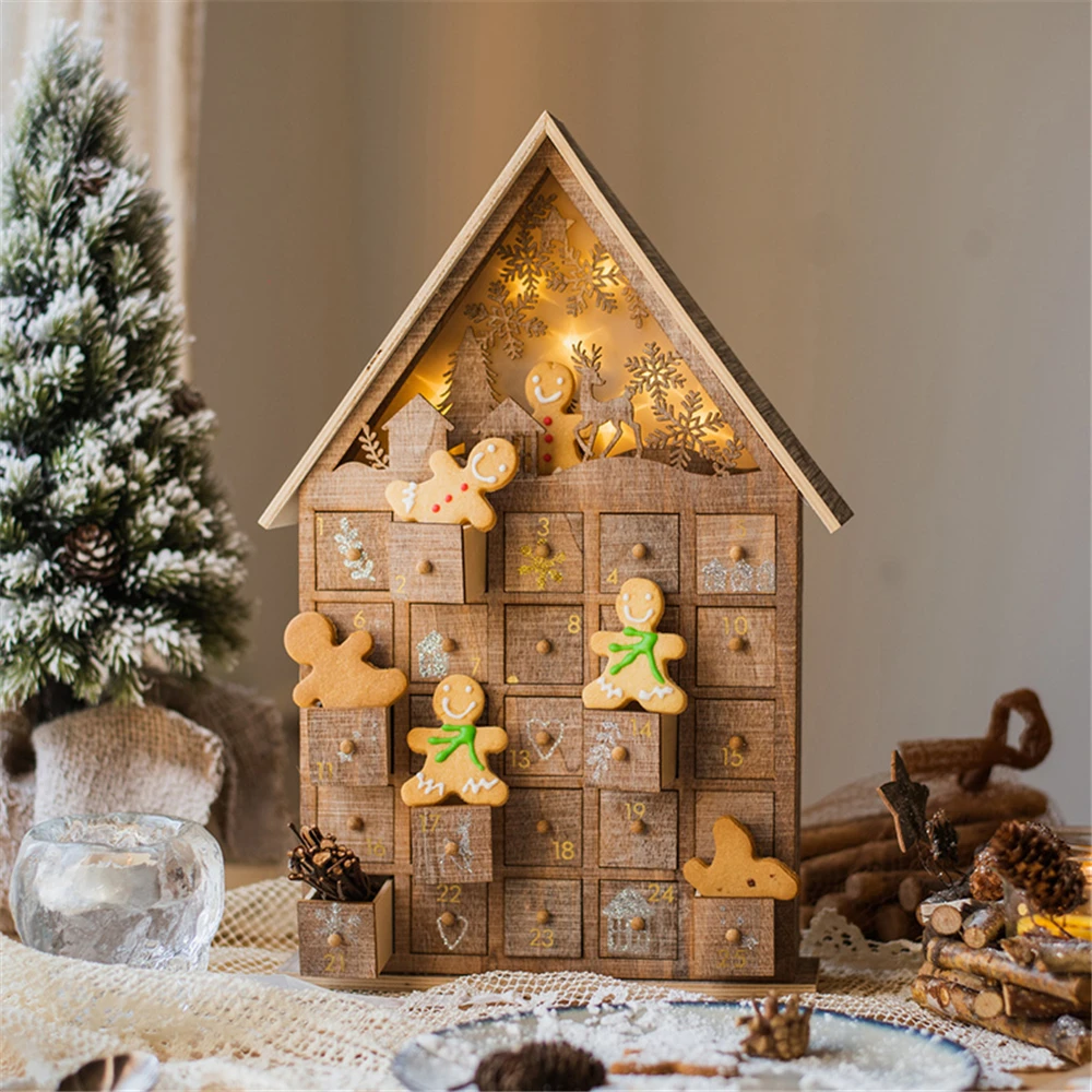 Деревянный календарь для детей ящик с ночным светильник ением окрашенный домик в