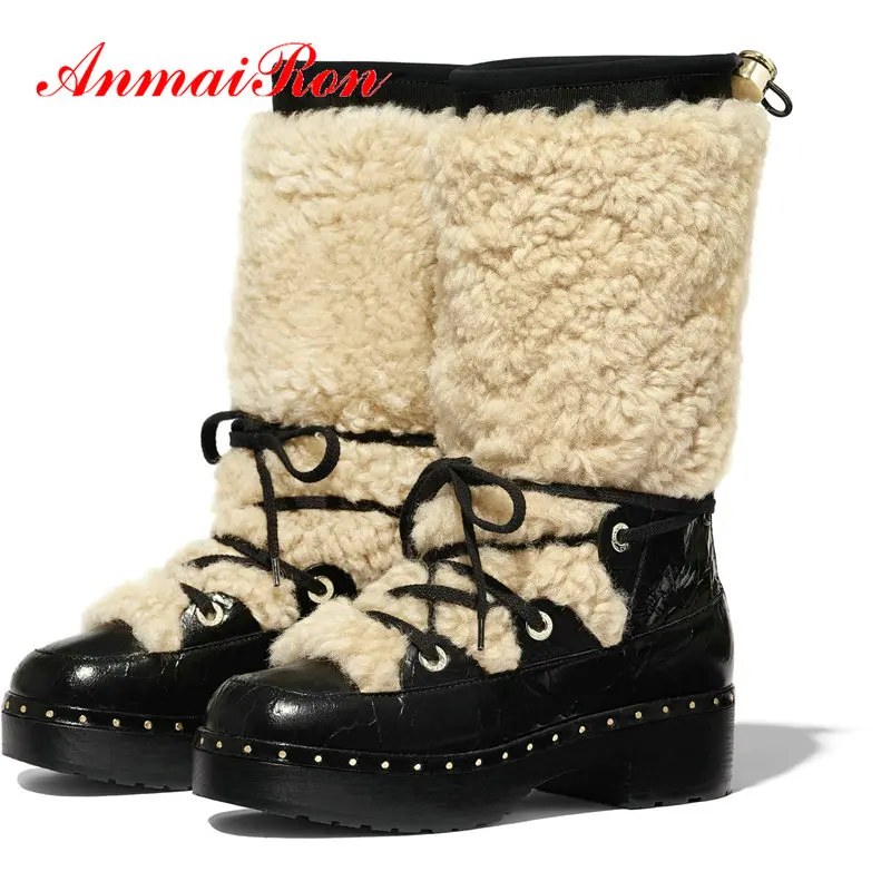 Женские ботинки на платформе ANMAIRON, теплые зимние ботинки из натуральной кожи с круглым носком, на шнуровке, на квадратном каблуке, 2019 
Женские ботинки на платформе ANMAIRON, теплые зимние ботинки из натуральной кожи с круглым носком, на шнуровке, на квадратном каблуке, 2019