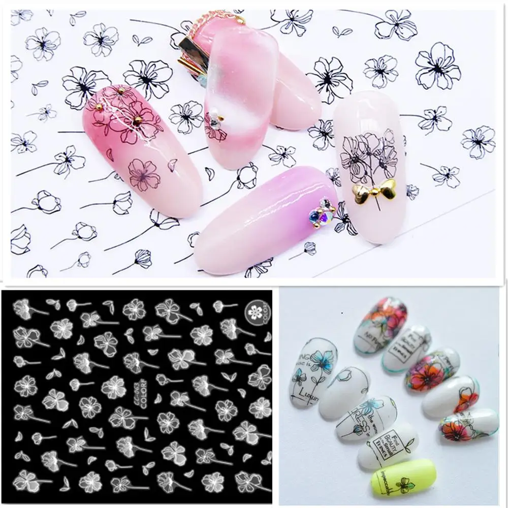 

Newest HANYI-221 224 drawing flower design 3d nail sticker back adhesive nail decals template DIY decoration wraps