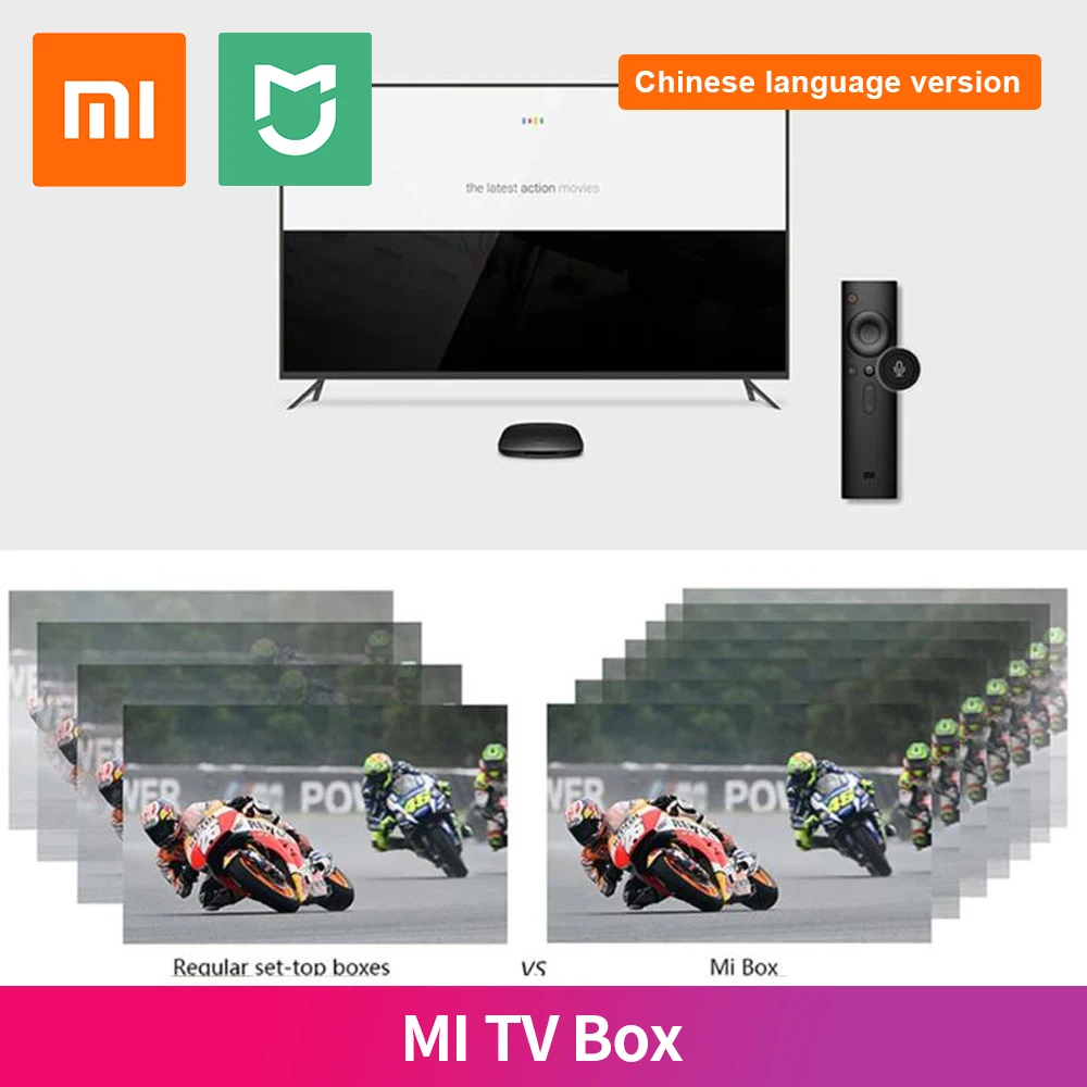 Original Xiaomi MI TV Box Set White Black Chinese language 4C 4K TV Cortex-A53 Quad Core 64bit 1G + 8G 2.4G WiFi Set Top Box
Original Xiaomi MI TV Box Set White Black Chinese language 4C 4K TV Cortex-A53 Quad Core 64bit 1G + 8G 2.4G WiFi Set Top Box