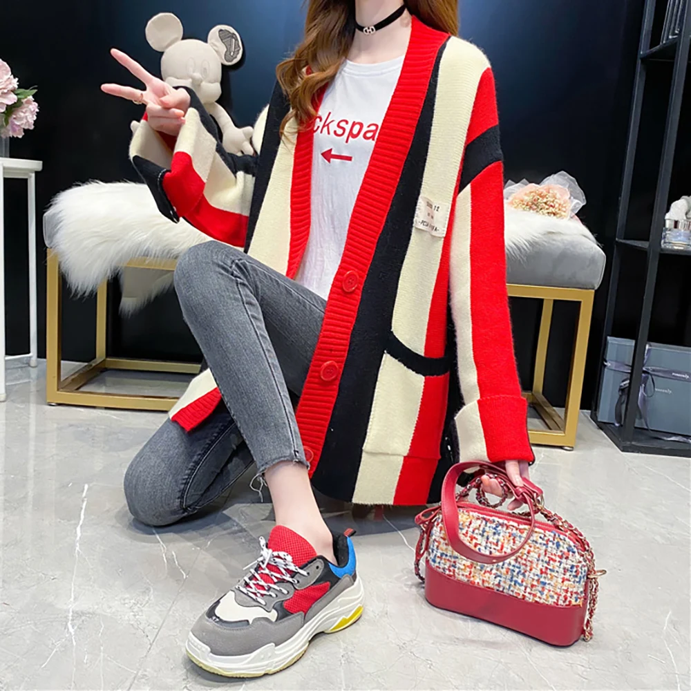 2022 Autumn Striped Loose Large Size Lazy Volor-Blocking Knitted Cardigan Women's Clothing Korean Fashion Version Wind Sweater
2022 Autumn Striped Loose Large Size Lazy Volor-Blocking Knitted Cardigan Women's Clothing Korean Fashion Version Wind Sweater