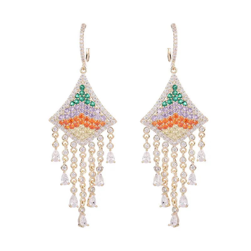 

2022 Fashion Luxury Banquet Jewelry Micro Pave Cubic Zirconia Temperament Long Dangle Earrings Statement Tassel Eardrop