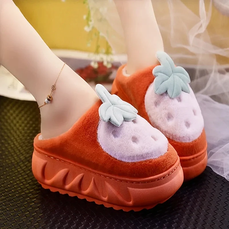 Winter Strawberry Chunky Sole Slippers For Home Thicken Warmth Cotton Slippers Female Fruit Slides Girls Flat High Heel Slippers
Winter Strawberry Chunky Sole Slippers For Home Thicken Warmth Cotton Slippers Female Fruit Slides Girls Flat High Heel Slippers
