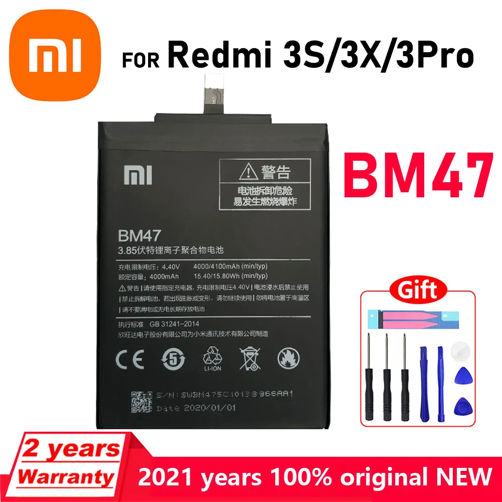 Xiaomi Original New 4100mAh BM47 Battery for Xiaomi Redmi 3S 3X Redmi 4X Redmi 3 / 3pro Mobile Phone Batteries With Free Tools
Xiaomi Original New 4100mAh BM47 Battery for Xiaomi Redmi 3S 3X Redmi 4X Redmi 3 / 3pro Mobile Phone Batteries With Free Tools