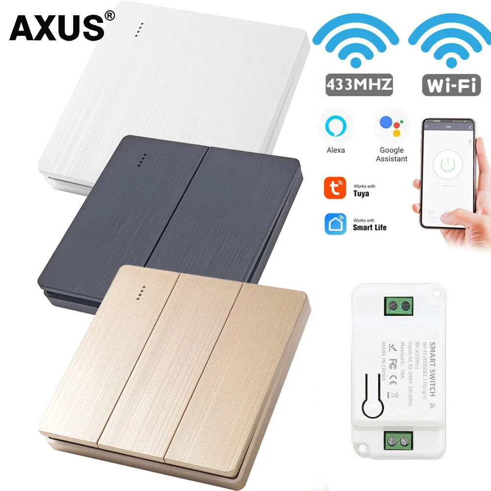 AXUS Tuya Wall Smart WiFi Push Button Switch RF 433Mhz Light Switch Wireless Remote Controller Relay Module Google Home Alexa
AXUS Tuya Wall Smart WiFi Push Button Switch RF 433Mhz Light Switch Wireless Remote Controller Relay Module Google Home Alexa