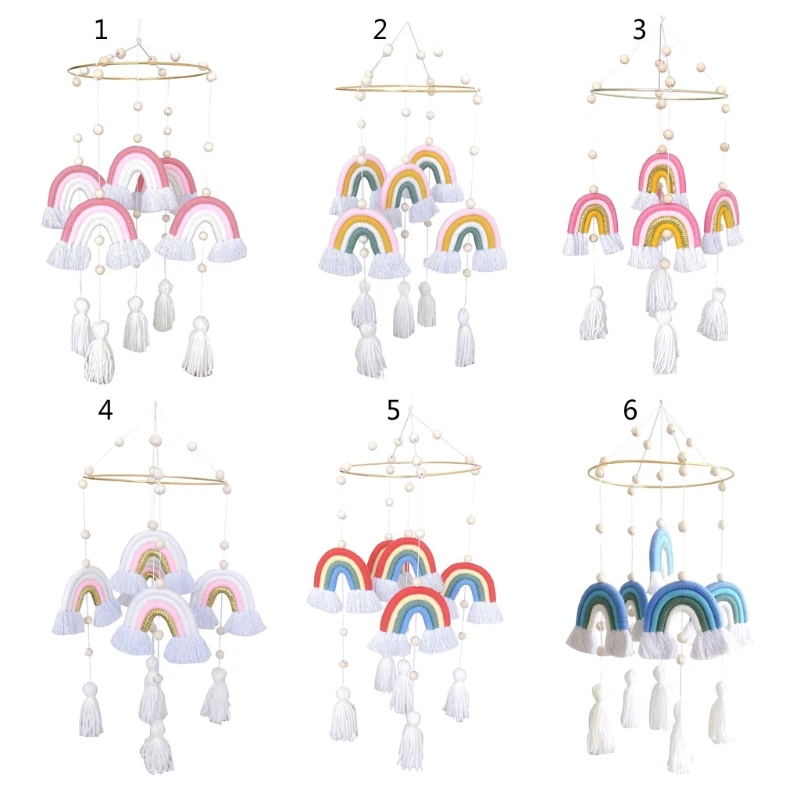 

Rainbow Hanging Handmade Weaving Ornament Nordic Baby Kids Room Wall Decor Baby Rattle Mobile Toys Crib Toy H3CD