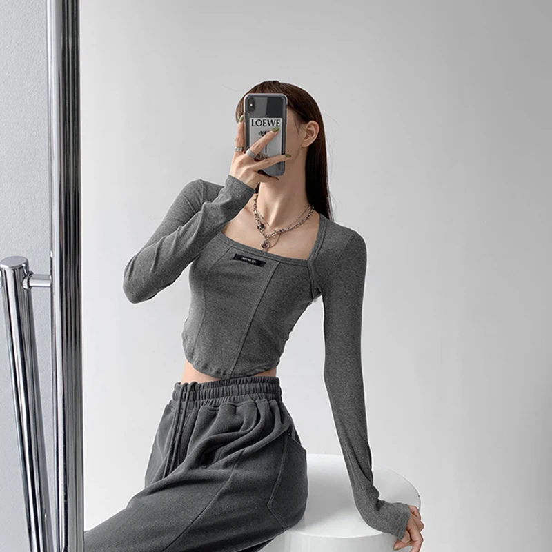 Autumn Cropped Sexy Women Short T Shirt Vintage Casual Square Collar Femme Long Sleeve T Shirt Basic Tee Crop Tops
Autumn Cropped Sexy Women Short T Shirt Vintage Casual Square Collar Femme Long Sleeve T Shirt Basic Tee Crop Tops