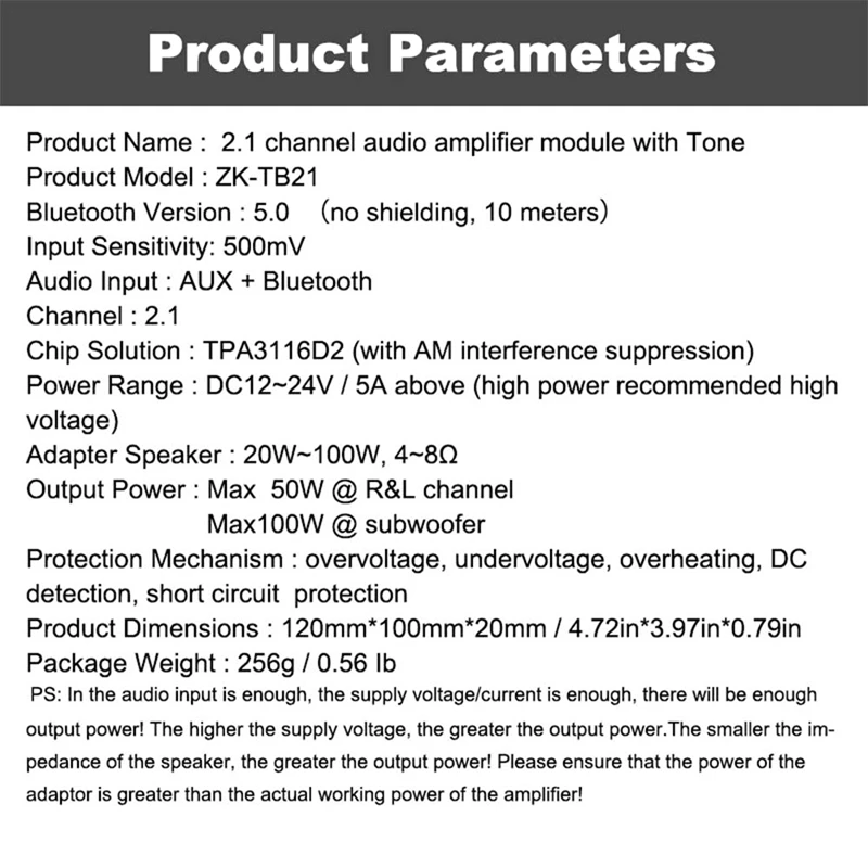 2X50W +100W 2.1 Channel Subwoofer Amplifier Board, DC 12-24V, Bluetooth and AUX Inputs, DIY Wireless Speakers AMP Board
2X50W +100W 2.1 Channel Subwoofer Amplifier Board, DC 12-24V, Bluetooth and AUX Inputs, DIY Wireless Speakers AMP Board