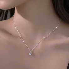 New Trendy 925 Sterling Silver AAA Zircon Choker Necklaces Simple Shiny Diamond CZ Pendants For Women Fine Jewelry NK126
