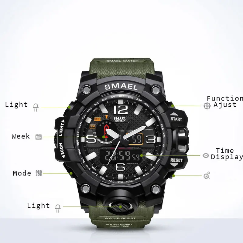 Часы SMAEL Мужские кварцевые аналоговые модные спортивные в стиле милитари