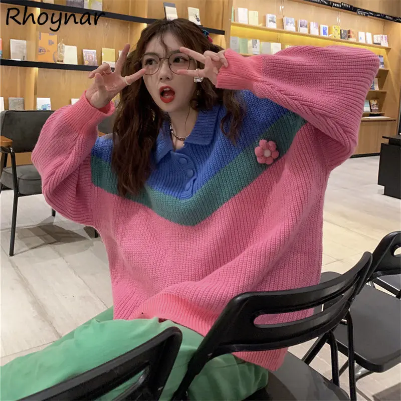 Pullovers Women Turn Down Collar Thicken Harajuku Casual Full Sleeve Patchwork Knitting Warm Winter Young All Match Clothing Ins
Pullovers Women Turn Down Collar Thicken Harajuku Casual Full Sleeve Patchwork Knitting Warm Winter Young All Match Clothing Ins