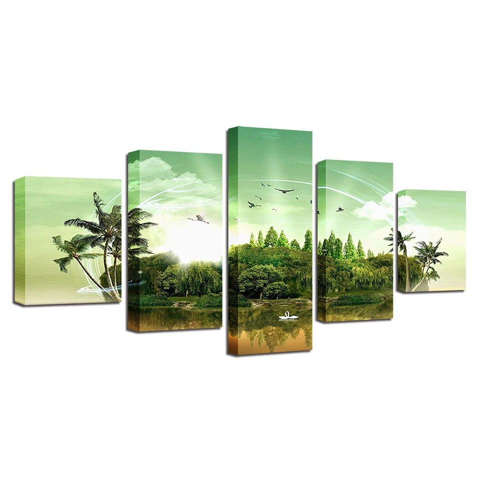 Poster Modular Picture Canvas Wall Art 5 Pieces Coconut Trees Lake Landscape Painting Decor Home Room Modern Framework HD Prints
Poster Modular Picture Canvas Wall Art 5 Pieces Coconut Trees Lake Landscape Painting Decor Home Room Modern Framework HD Prints