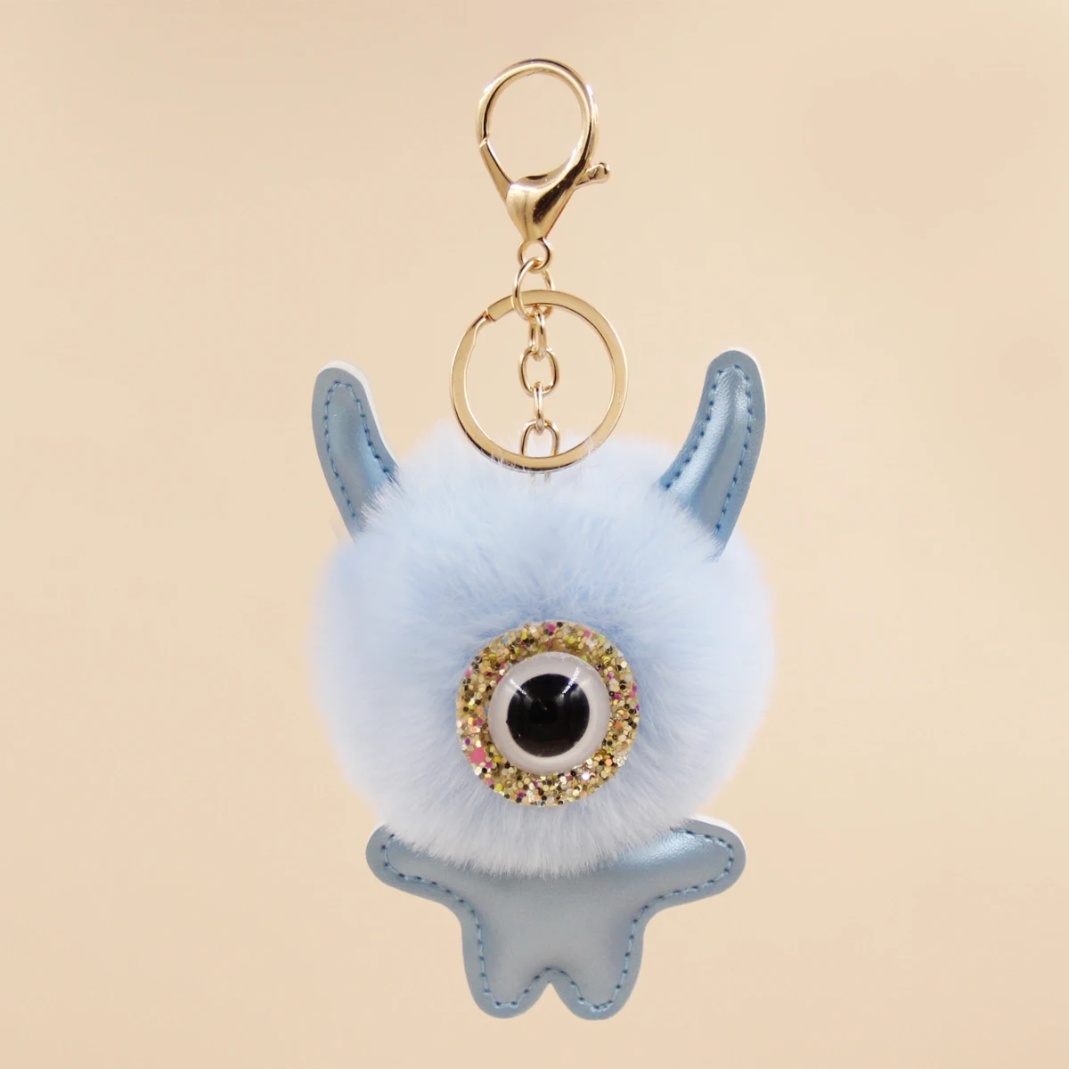 

Cute Fluffy Rabbit Fur Little monster Pom Pom Ball Keychain Keyring Car Key Ring Chain Charm Women Bag Pendant School Bag Charm