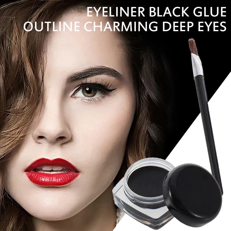 

Black Waterproof Eyeliner Cream With Brush Set Long-lasting Eye Liner Gel Makeup Tools For Eyeshadow Comestics Make Up TSLM1