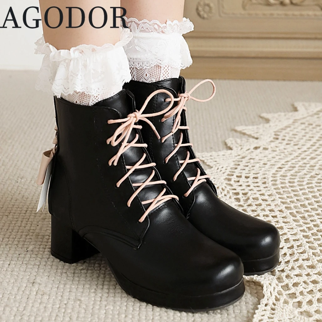 AGODOR Lolita Boots Women Shoes Sweet Ankle Boots Chunky Heel Lace Up Booties Shoes Lolita Shoes Platform Boots with Bow Cute
AGODOR Lolita Boots Women Shoes Sweet Ankle Boots Chunky Heel Lace Up Booties Shoes Lolita Shoes Platform Boots with Bow Cute