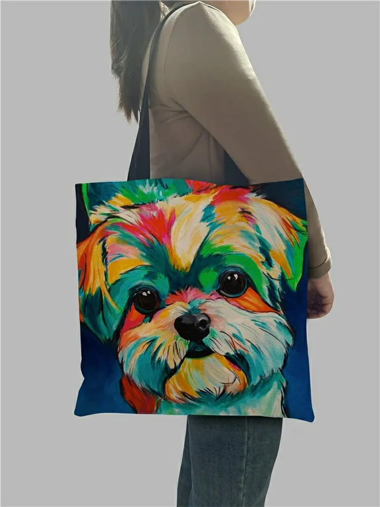 Эксклюзивные сумки для покупок с изображением собаки и масляной живописью