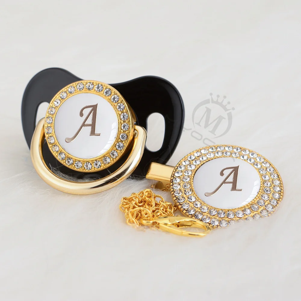 MIYOCAR Gold silver name Initials letter white elegant A beautiful bling pacifier and pacifier clip BPA free dummy bling LA-W
MIYOCAR Gold silver name Initials letter white elegant A beautiful bling pacifier and pacifier clip BPA free dummy bling LA-W