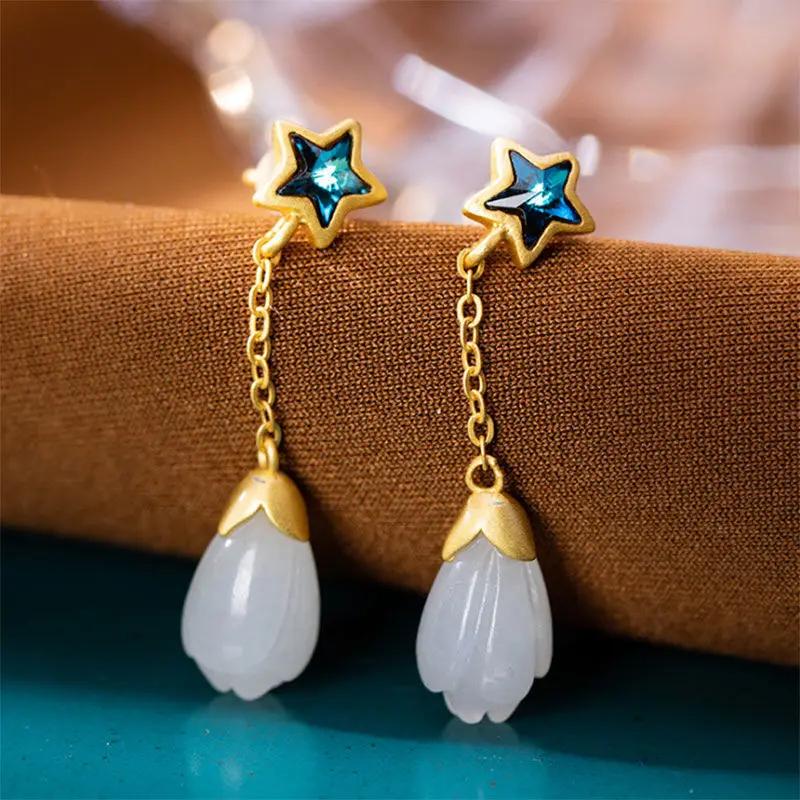 Autumn new style ancient gold craftsmanship natural Hetian magnolia star earrings elegant and exquisite ladies silver jewelry
Autumn new style ancient gold craftsmanship natural Hetian magnolia star earrings elegant and exquisite ladies silver jewelry