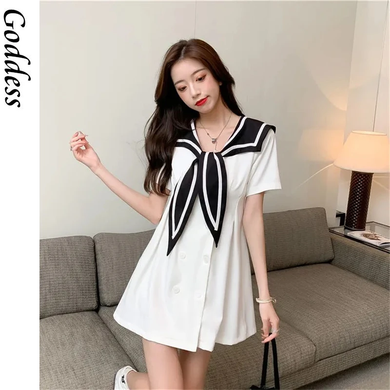 Women Short Sleeve Party Dresses Casual Office Ladies Clothing 2021 Preppy Style Elegant Blazer Dress Sailor Collar Design
Women Short Sleeve Party Dresses Casual Office Ladies Clothing 2021 Preppy Style Elegant Blazer Dress Sailor Collar Design
