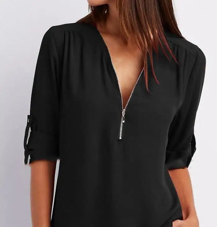 Women Chiffon Blouse 2020 New V-neck zipper Mid sleeve pull sleeves Casual loose shirt Female Tops Vestidoes
Women Chiffon Blouse 2020 New V-neck zipper Mid sleeve pull sleeves Casual loose shirt Female Tops Vestidoes