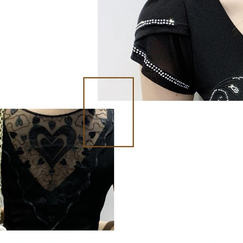 2020 New Summer Fashion Korean Clothes Sexy V-Neck Diamonds Love T-shirt Women Tops Ropa Mujer Back Bottoming Shirt Tees T02002 
2020 New Summer Fashion Korean Clothes Sexy V-Neck Diamonds Love T-shirt Women Tops Ropa Mujer Back Bottoming Shirt Tees T02002