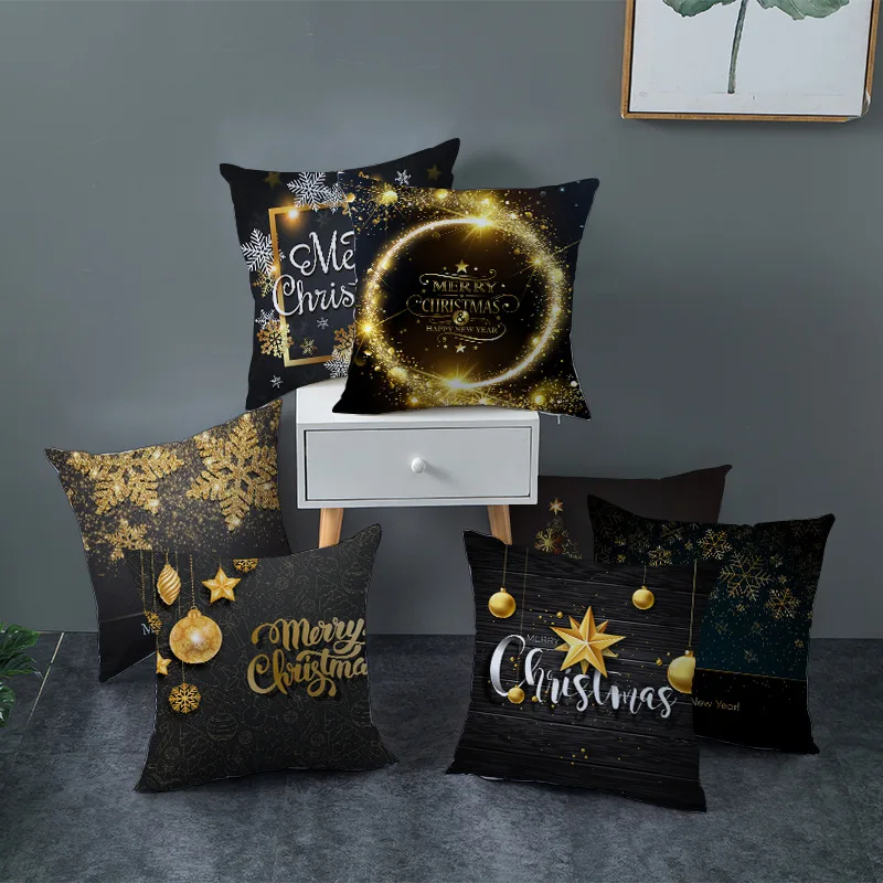 45*45cm Black Gold Printed Merry Christmas Pillowcases For Home Peach Skin Sofa Cushion Cover Xmas Decorative Throw Pillow Case
45*45cm Black Gold Printed Merry Christmas Pillowcases For Home Peach Skin Sofa Cushion Cover Xmas Decorative Throw Pillow Case