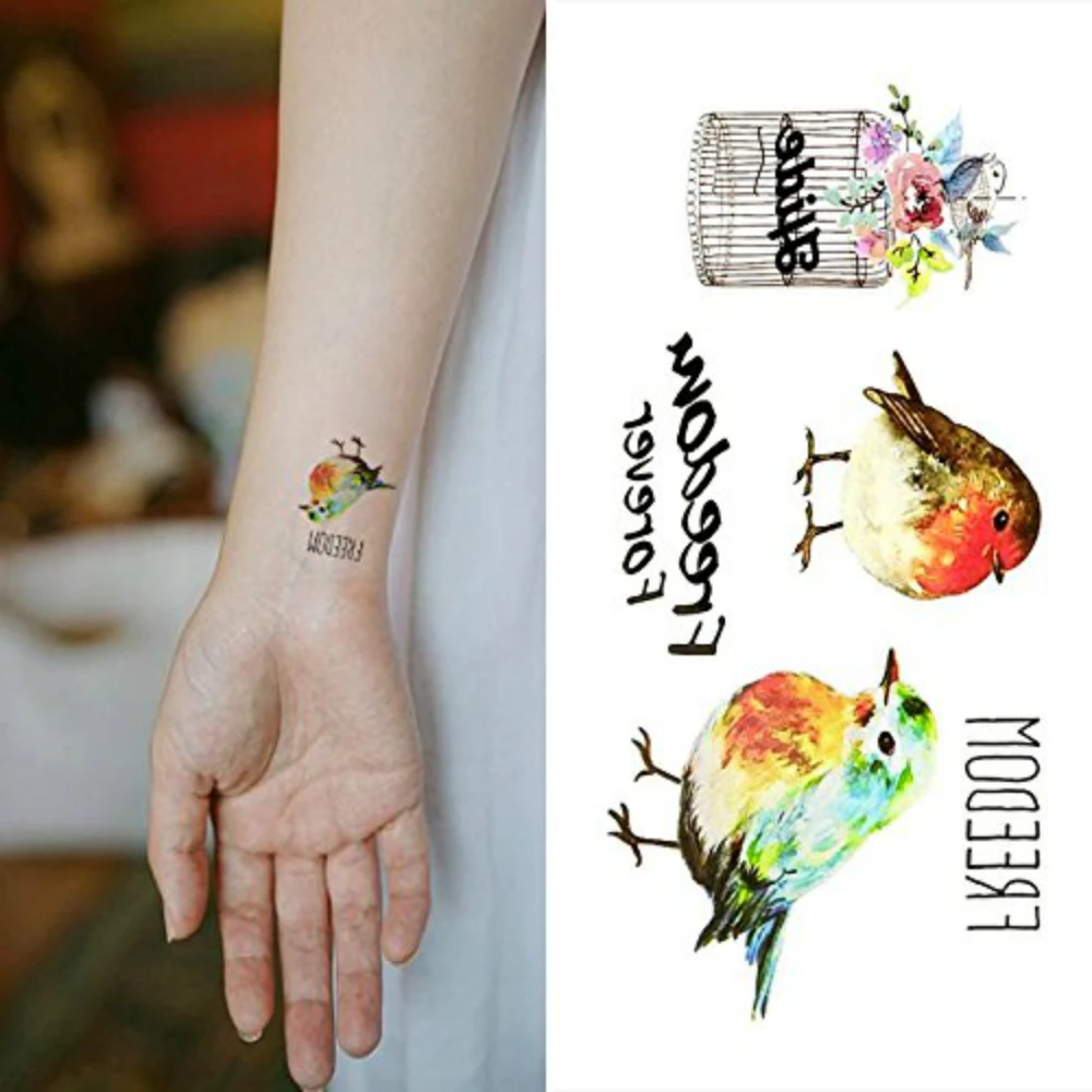 Birdcage Waterproof Tattoo Sticker Bird Temporary Tatoo Hand Leg Back Wrist Girl Women Freedom Fake Tattoos Flower Flash Tatto | Красота и