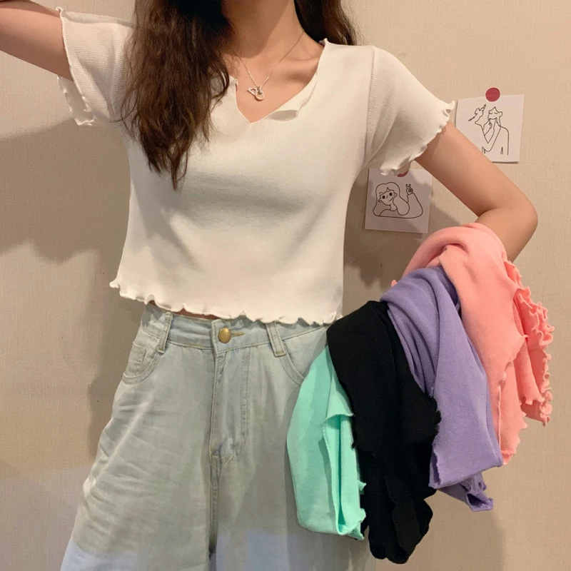 Sexy Women V-Neck Short Sleeve Ruffle T-Shirt Clubwear Casual Bodycon Solid T-Shirt Crop Tops Summer Outwear Tee Shirt Femme
Sexy Women V-Neck Short Sleeve Ruffle T-Shirt Clubwear Casual Bodycon Solid T-Shirt Crop Tops Summer Outwear Tee Shirt Femme