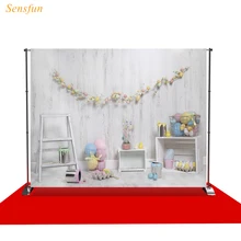 LEVOO Photography Backdrop Easter Eggs Paint Bucket White Wood Decoration Background Photo Studio Photocall Shoot Prop