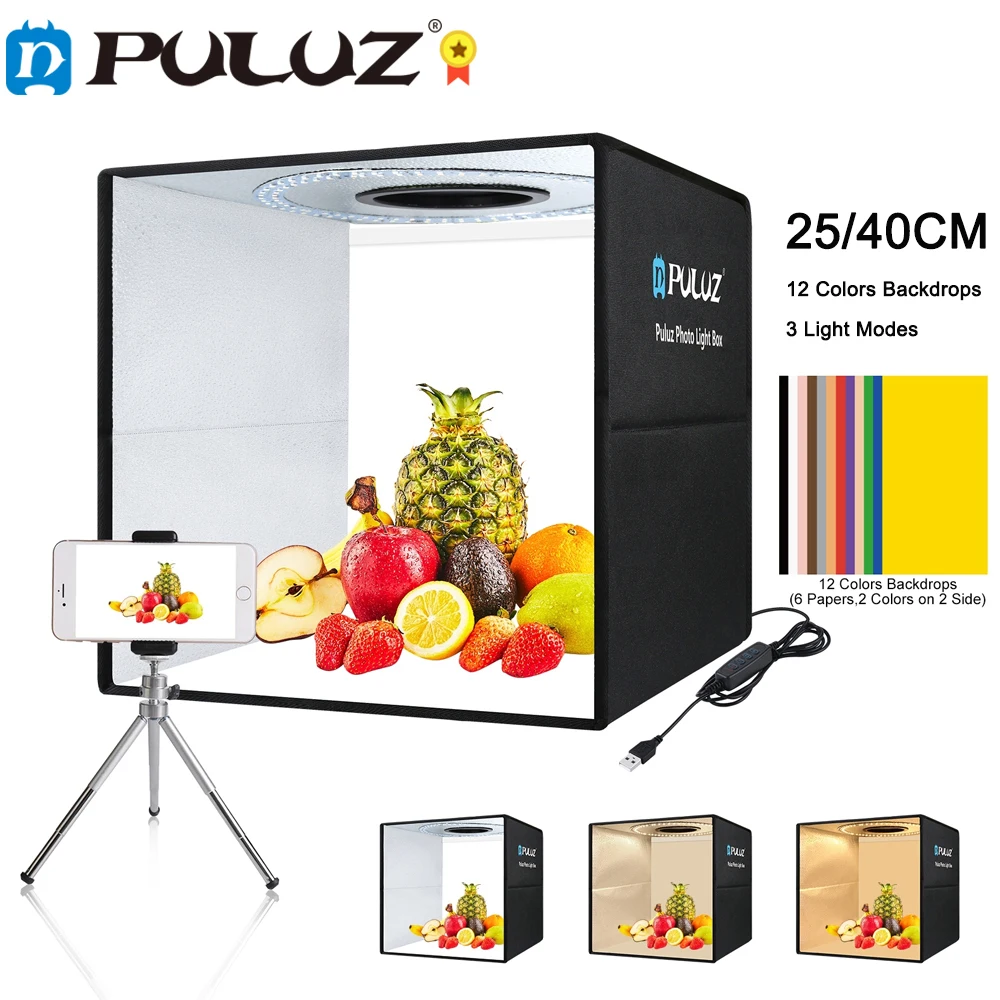 New PULUZ 25/30/40CM Photo Studio Box Ring LED Photo Lightbox Desktop Shooting Tent Kit Photography Softbox 6/12 Colors Backdrop
New PULUZ 25/30/40CM Photo Studio Box Ring LED Photo Lightbox Desktop Shooting Tent Kit Photography Softbox 6/12 Colors Backdrop