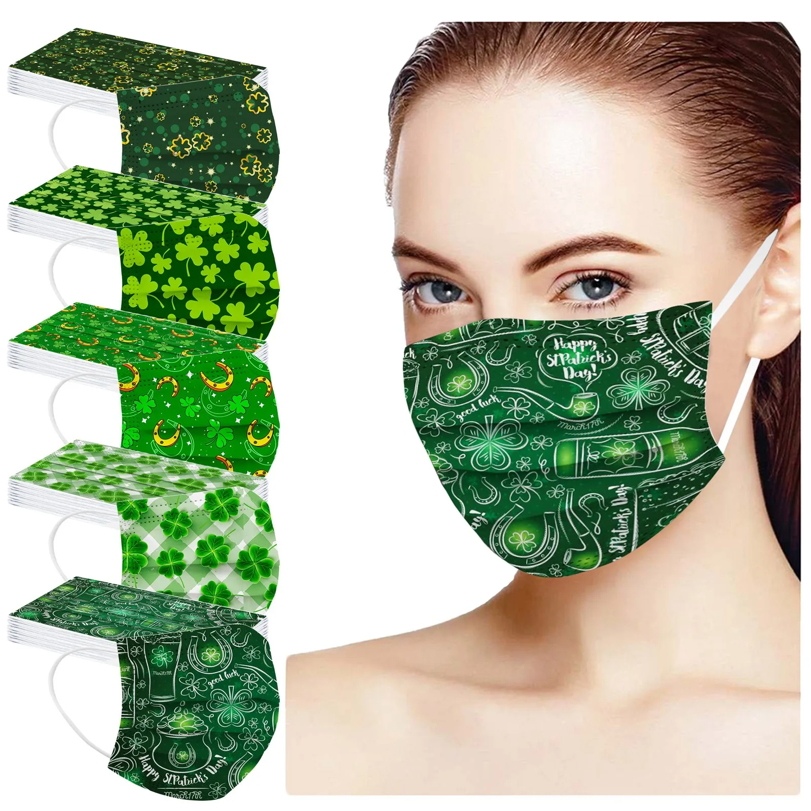 Mix 50pcs St. Patrick's Day Adult Disposable Masks Lucky Green Clover Printed Holiday Party Mask 3-layers Breathable mascarillas
Mix 50pcs St. Patrick's Day Adult Disposable Masks Lucky Green Clover Printed Holiday Party Mask 3-layers Breathable mascarillas