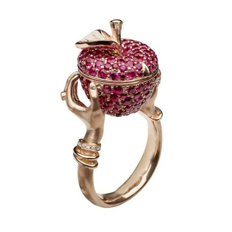 Finger fire Creative hand holding apple Amethyst full diamond ring European and American ring
Finger fire Creative hand holding apple Amethyst full diamond ring European and American ring