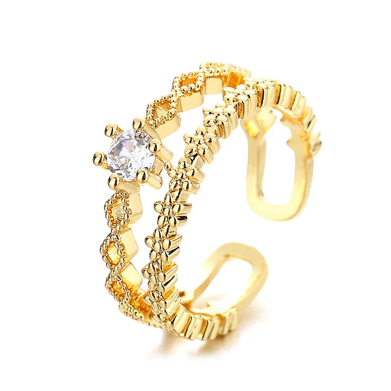 Fashion Trend Creative Golden Silver Double-deck Opening Adjustable Zircon Ring For Women Girls Wedding Party Jewelry
Fashion Trend Creative Golden Silver Double-deck Opening Adjustable Zircon Ring For Women Girls Wedding Party Jewelry