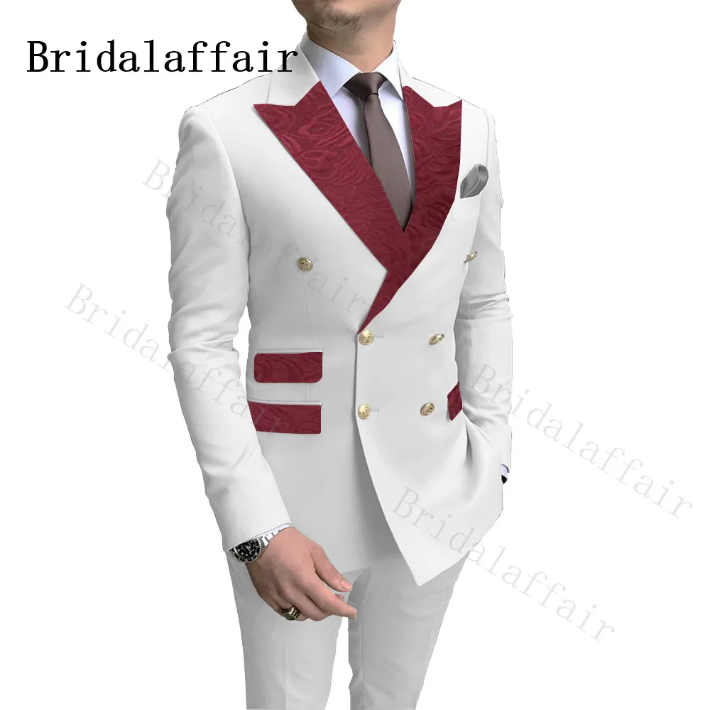 Bridalaffair Classic Burgundy Paisley Lapel Pockets Men Suits White Wedding Groom Suits Double Breasted Costume Homme 2 Piece
Bridalaffair Classic Burgundy Paisley Lapel Pockets Men Suits White Wedding Groom Suits Double Breasted Costume Homme 2 Piece