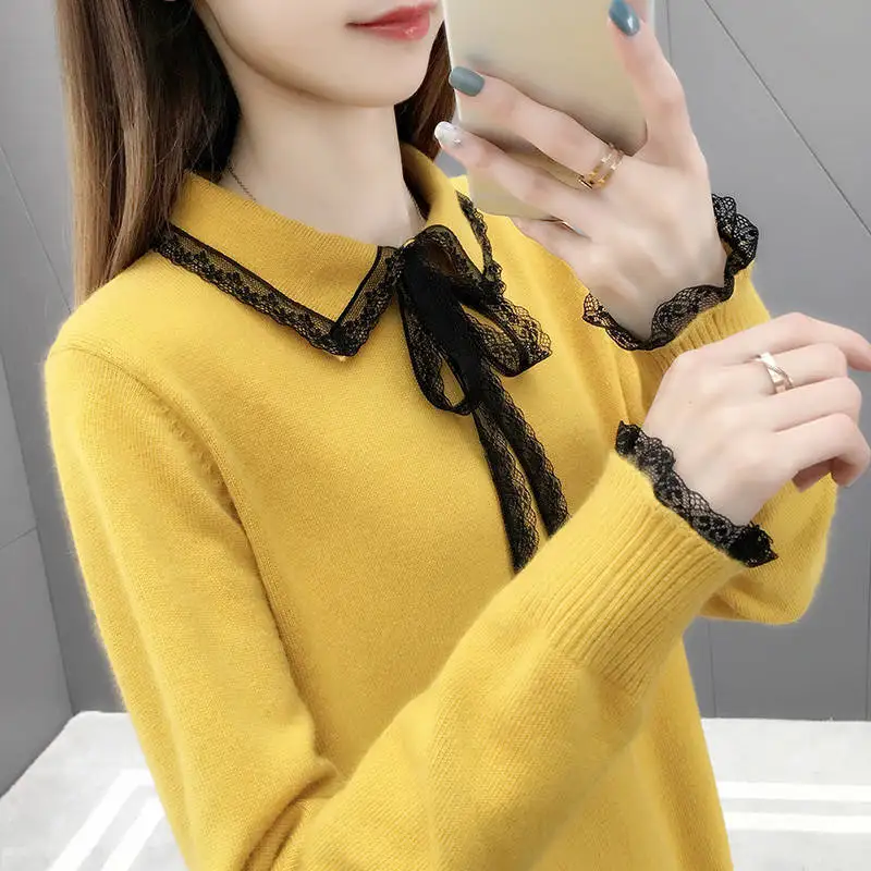 Women's Sweaters And Pullovers Fashion Bow Lace Sweater Spring Autumn Knitted Jumper Mujer Loose Knitting Tops Female Y639
Women's Sweaters And Pullovers Fashion Bow Lace Sweater Spring Autumn Knitted Jumper Mujer Loose Knitting Tops Female Y639