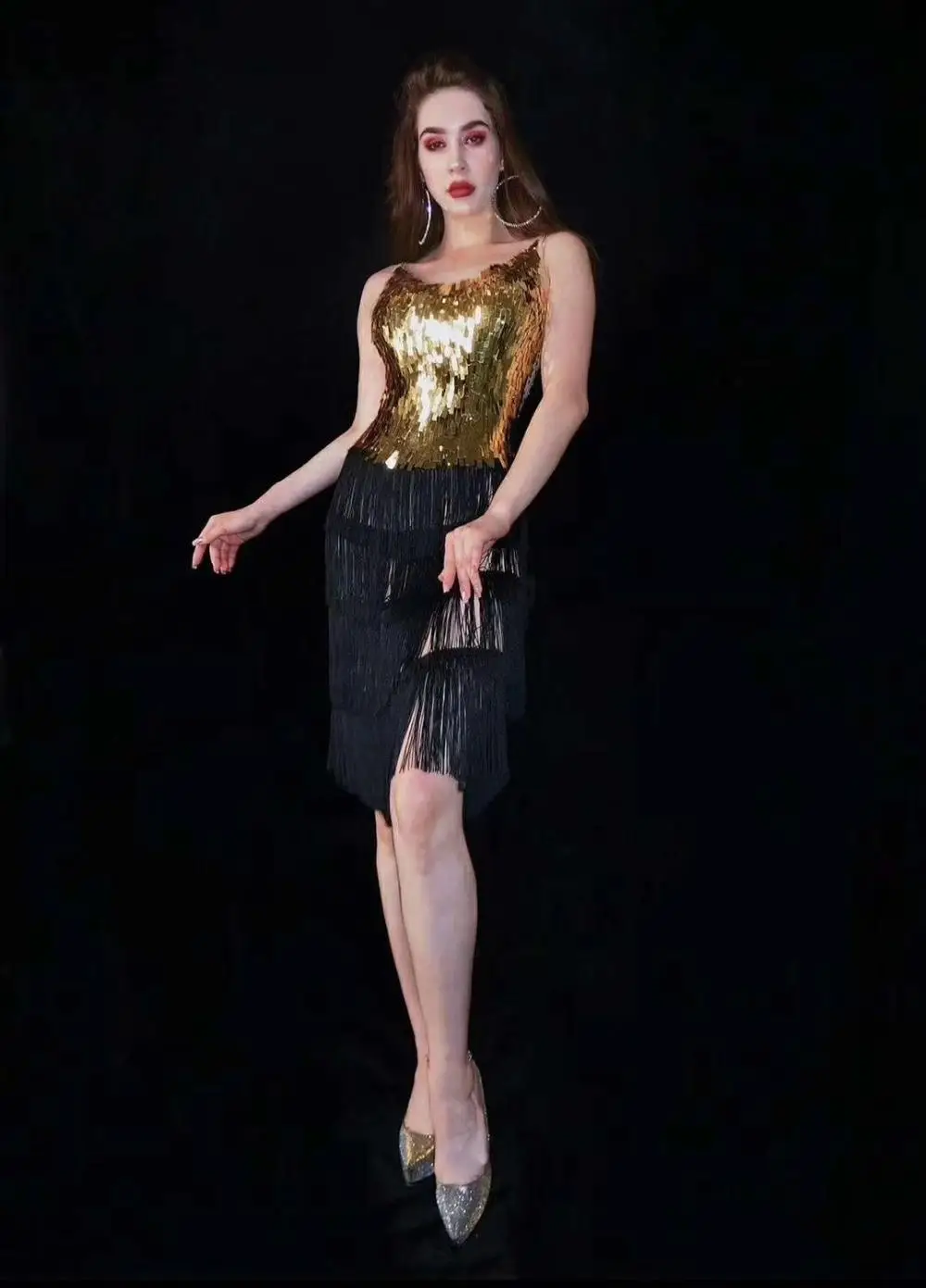 Prom Women Dance Dress Sparkly Sequins Rhinestones Black Fringe See Through Dress Bar Birthday Evening Dresses
Prom Women Dance Dress Sparkly Sequins Rhinestones Black Fringe See Through Dress Bar Birthday Evening Dresses