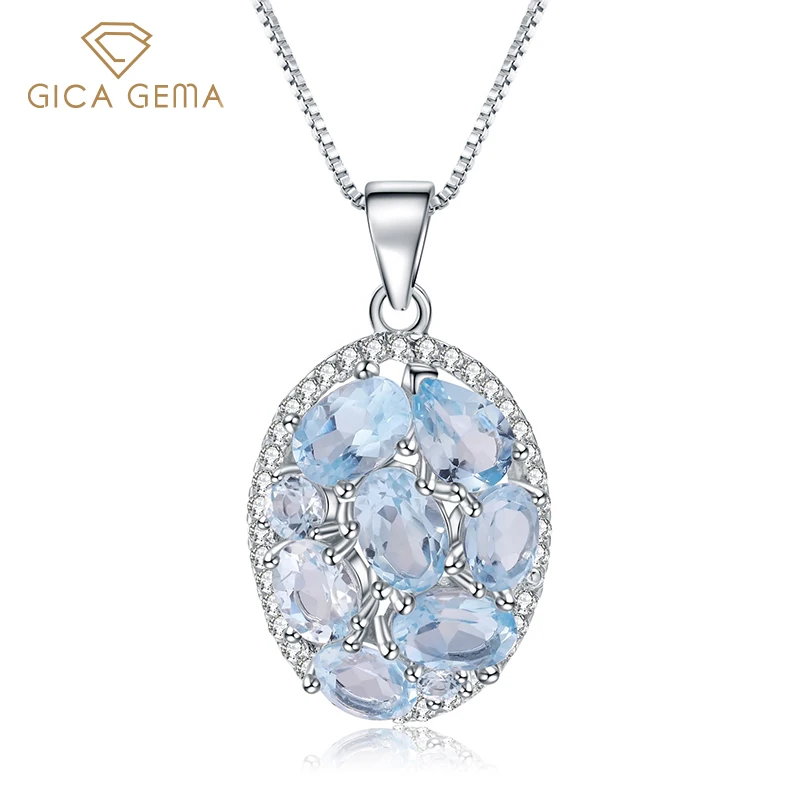 

GICA GEMA 925 стерлингового серебра кулоны из нержавеющей стали для женщин из натурального Небесно-Голубой топаз овал драгоценных камней ювелир...