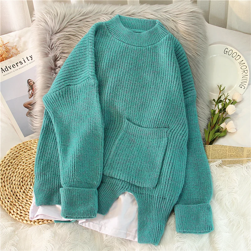 Woman Sweaters Solid Color O Neck Pullover Batwing Sleeve Slit Jumper Knitted Casual Baggy Fake Two-pieces Chic Sweater
Woman Sweaters Solid Color O Neck Pullover Batwing Sleeve Slit Jumper Knitted Casual Baggy Fake Two-pieces Chic Sweater