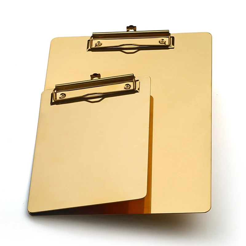 

Gold Metal A5 B5 A4 Writing Sheet Pad Clipboard Menu Data File Storage Folder for Office File Memo Writing Pad A