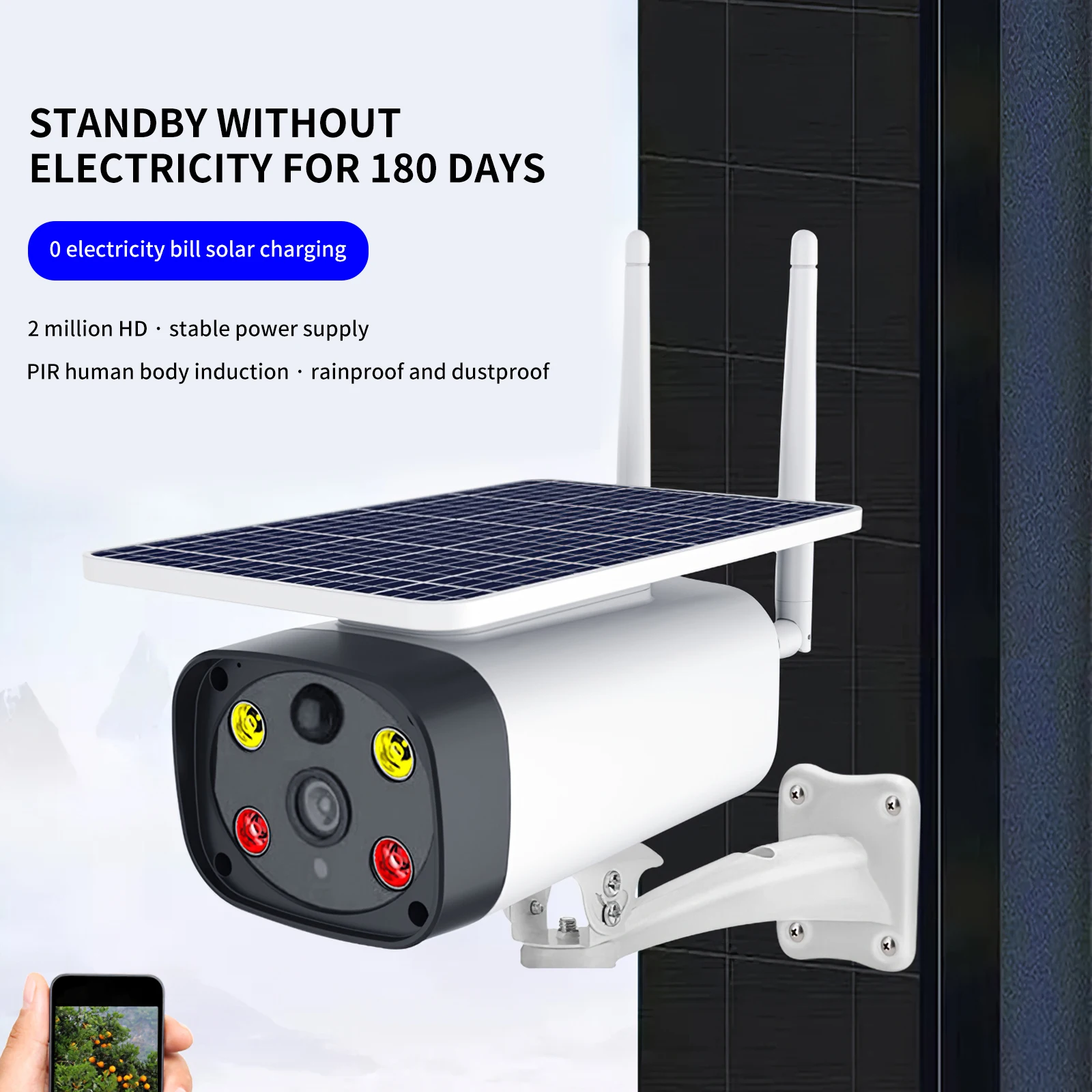 1080P HD WIFI Solar IP Camera Outdoor CCTV Video Surveillance Wifi Camera Night Vision Wireless Monitoring Home Security Camera
1080P HD WIFI Solar IP Camera Outdoor CCTV Video Surveillance Wifi Camera Night Vision Wireless Monitoring Home Security Camera