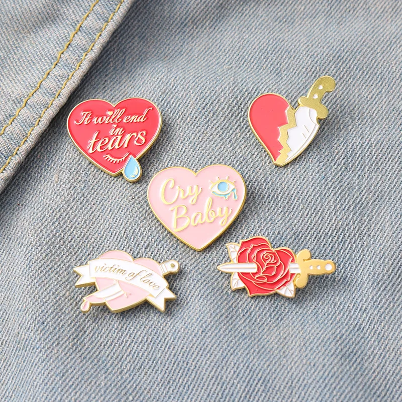 Victim Of Love Enamel Pins Custom Cry Baby Heart Rose Dagger Tears Brooches Lapel Badge Backpack Badge Pink Red Cartoon Jewelry
Victim Of Love Enamel Pins Custom Cry Baby Heart Rose Dagger Tears Brooches Lapel Badge Backpack Badge Pink Red Cartoon Jewelry